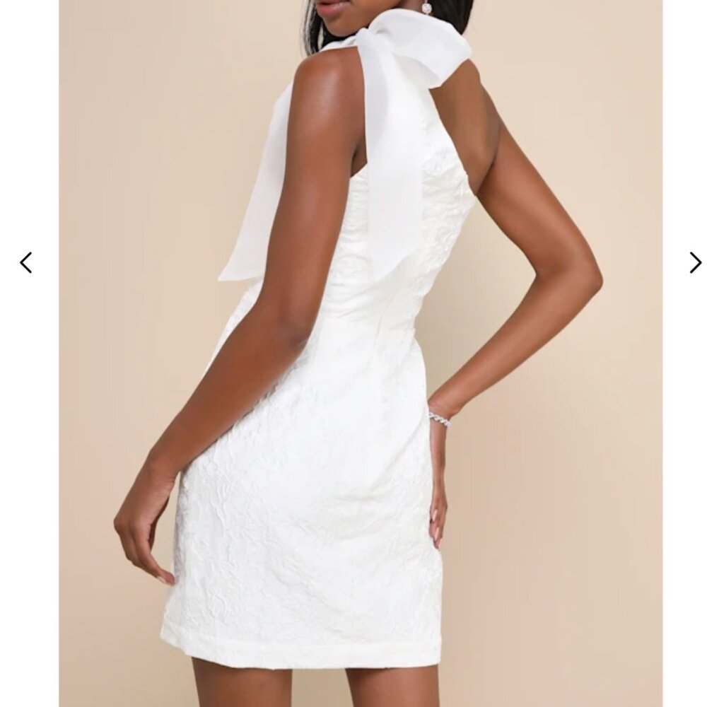Lulus Unique Perfection White Floral Jacquard One-shoulder Mini Dress - Size XL